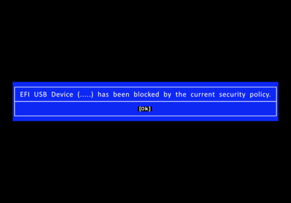 EFI USB Device has been blocked by the current security policy