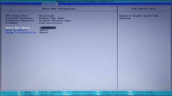 Captura de pantalla del BIOS de la Netbook G5 del gobierno