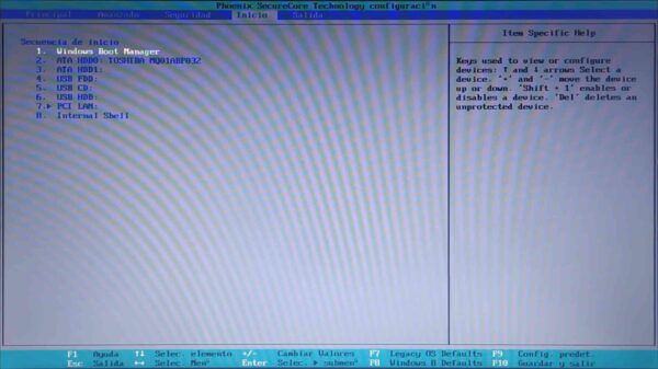 Captura de pantalla del BIOS de la Netbook G5 del gobierno