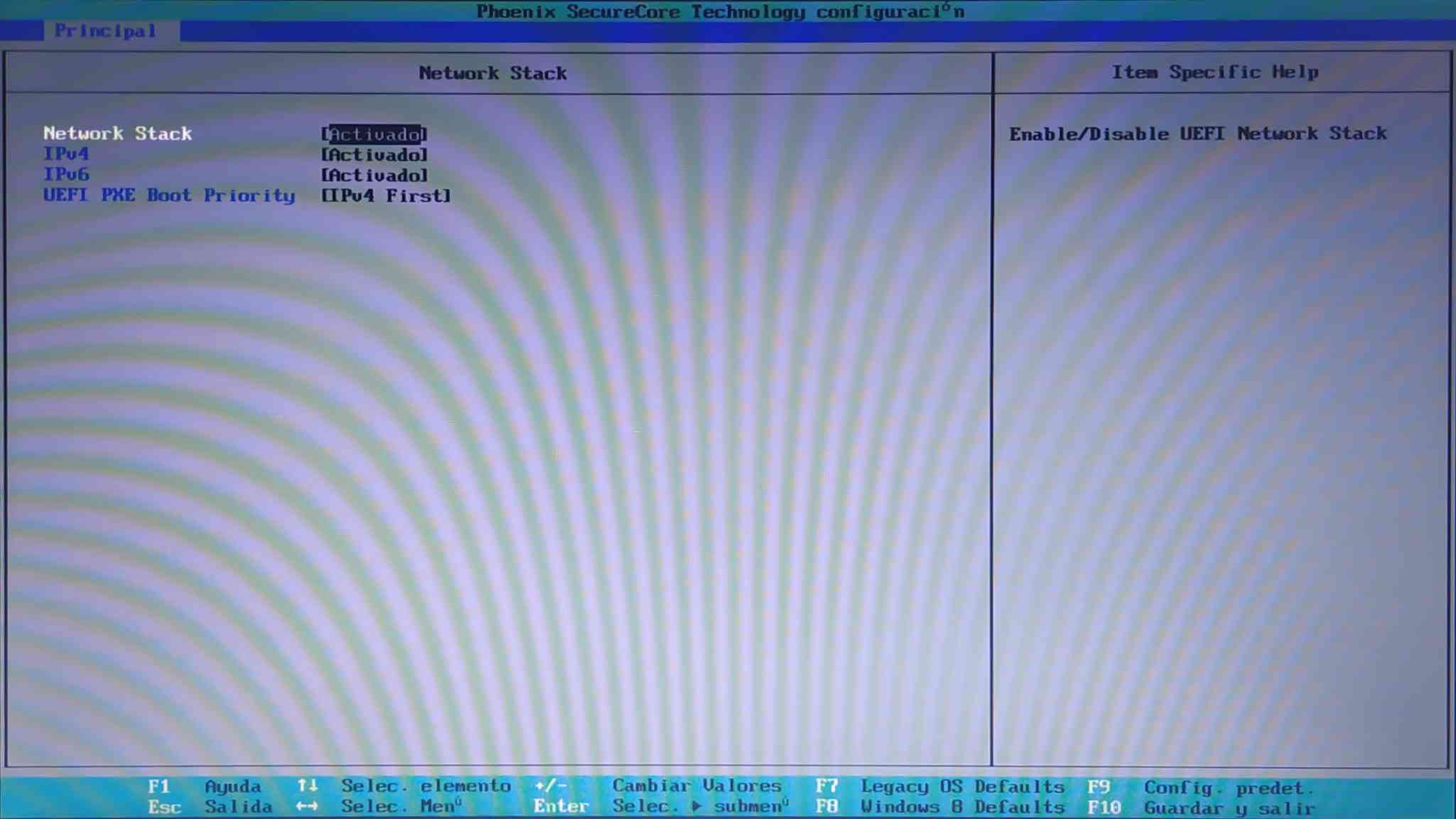 Captura de pantalla del BIOS de la Netbook G5 del gobierno