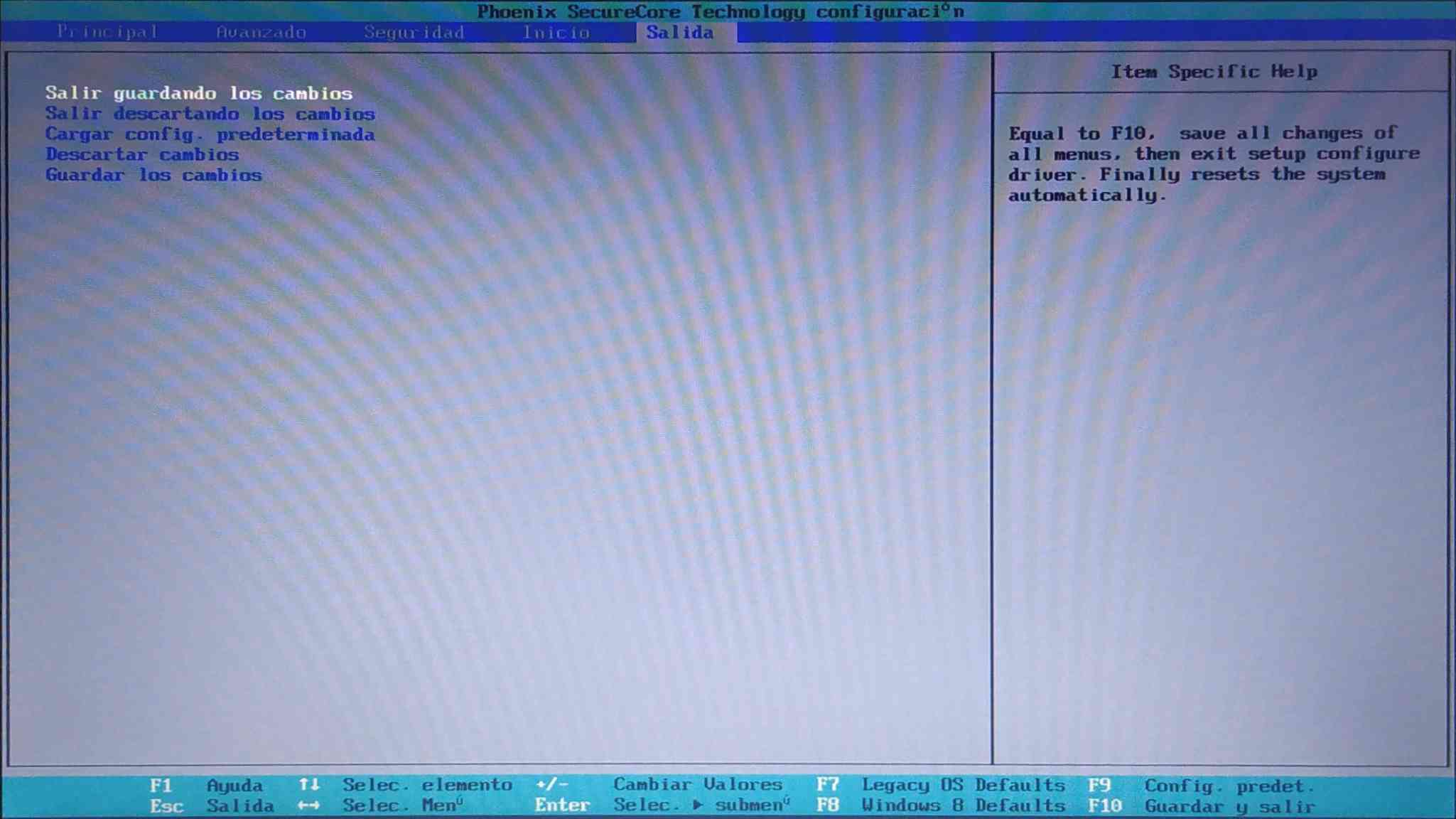 Captura de pantalla del BIOS de la Netbook G5 del gobierno