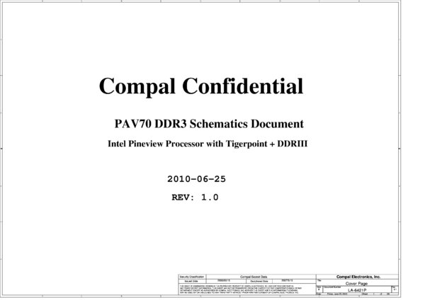Esquematico Compal LA-6421P PAV70 Rev 0.1 (Acer AOD255)