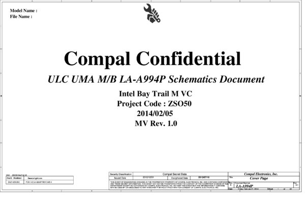 Esquematico Compal LA-A993P ZSO50 REV 1.0