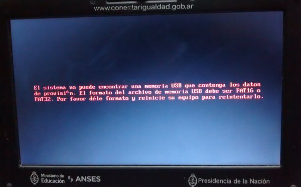 Error netbook Conectar G5 quinta generacion. "no puede encontrar una memoria USB"