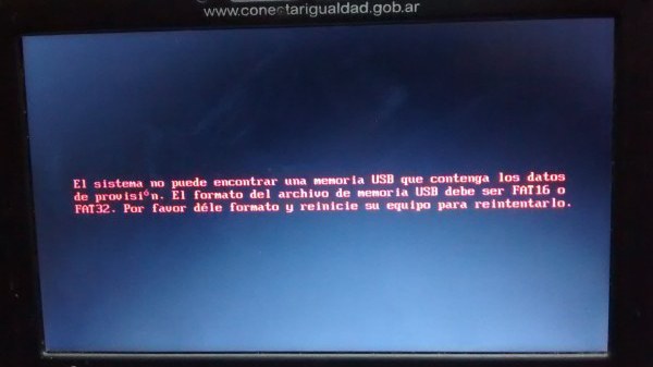 Error netbook Conectar G5 quinta generacion. “no puede encontrar una memoria USB”