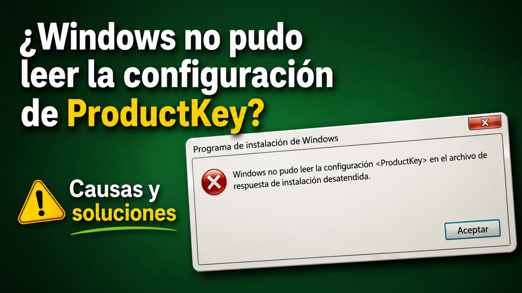 Windows no pudo leer la configuración ProductKey en el archivo de respuesta de instalación desatendida