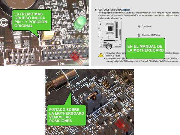 Como saber la posición correcta de un jumper en motheboard o placa madre