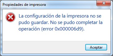 Error 0x000006d9 al compartir impresora en Windows 7