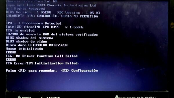 Netbook Error TCG Error TMP Initialization Failed