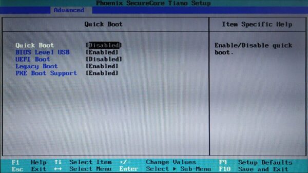 Captura de pantalla del BIOS de la Netbook G4 del gobierno