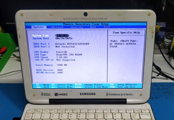 Capturas de pantalla del BIOS de Samsung NP100