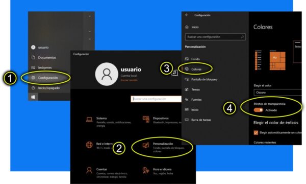 Desactivar efectos de Transparencia en Windows 10